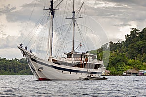 Indonesian Schooner anchored in Raja Ampat, Misool Island, West Papua