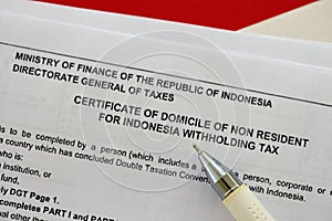 Indonesian tax form DGT certificate of domicile of non resident for indonesia withholding tax