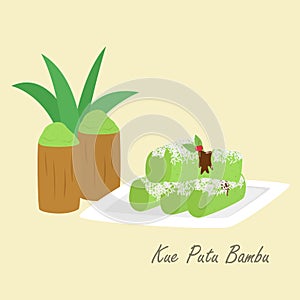 Indonesian Traditional Cake, Kue Putu Bambu Cartoon Vector