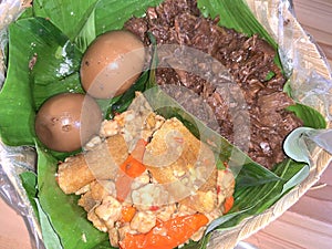 Indonesian traditional dish Gudeg Telor, a traditional dish from Yogyakarta and Central Java, Indonesia.