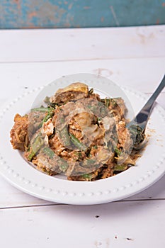 Indonesian Vegetable salad or pecel coated with sweet & savory peanut butter sauc