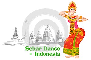 Indonesian Woman performing Sekar dance of Indonesia photo