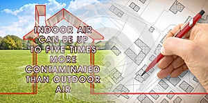 Indoor Air More Contaminated than Outdoor - concept image with the most common dangerous domestic pollutants in our homes