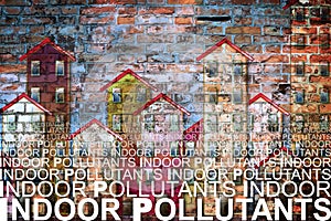 Indoor air pollutants against a buildings background - concept i photo