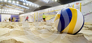 indoor beach volleyball. ball in sand