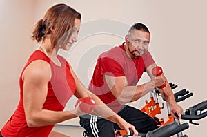 Indoor bycicle cycling in gym