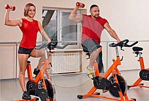 Indoor bycicle cycling in gym