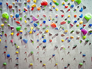 Indoor climbing wall colored holds