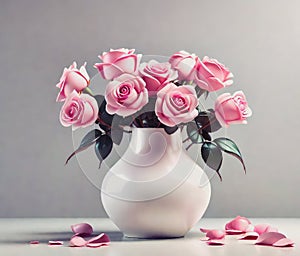 Indoor Flower Arrangement with Pink Roses in Vase