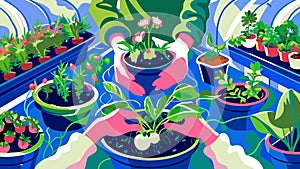 Indoor Gardening Enthusiast Tending to Lush Houseplants photo