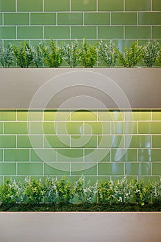 indoor green subway tile background