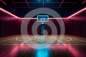 indoor hall virtual neon arena basketball interior corridor background empty modern game. Generative AI.