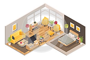 Indoor home isometric furniture composition