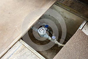 Indoor Hot water meters used for measuring consumption of water in buildings and houses.