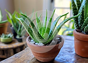 Indoor house pot plants succulents . potted aloe vera plant