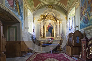 Indoor interior. In Old Church preserved interior decoration and wall-painting of the renaissance in Ukraine.