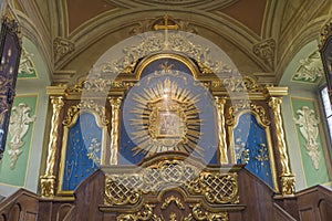 Indoor interior. In Old Church preserved interior decoration and wall-painting of the renaissance in Ukraine.