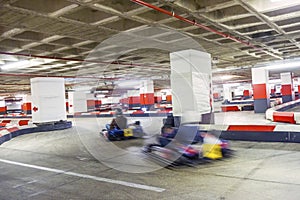 Indoor karting track in red and white