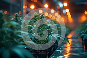 Indoor Marijuana plants growing under special lighting in grow room