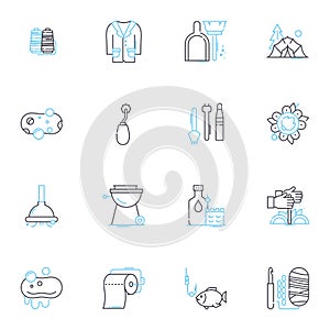 Indoor and outdoor recreation linear icons set. Adventure, Activity, Amusement, Beach, Camping, Climbing, Cycling line