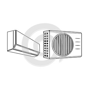 Indoor and Outdoor Units of Air Conditioner Parts, Internal and Condenser Fan Illustration