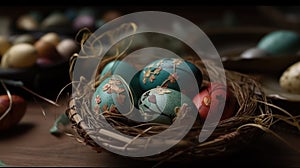 Indoor photography of traditionally painted Easter eggs