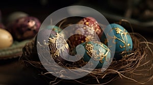 Indoor photography of traditionally painted Easter eggs