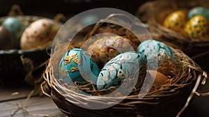 Indoor photography of traditionally painted Easter eggs