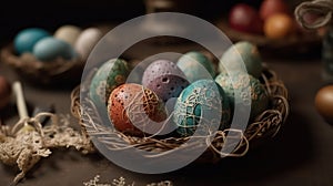 Indoor photography of traditionally painted Easter eggs