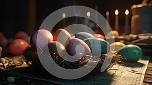 Indoor photography of traditionally painted Easter eggs