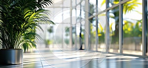 Indoor plant in bright modern space with large windows and natural light