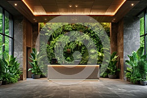 the indoor plant walls are the focal point of the lobby photo