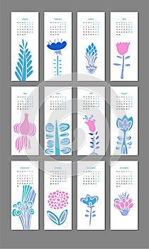Indoor plants and flowers, hand drawing, set calendar