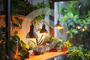 Indoor Plants Under Warm Pendant Lights AI Generated