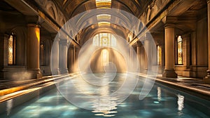 Indoor Pool with Light Rays and Columns