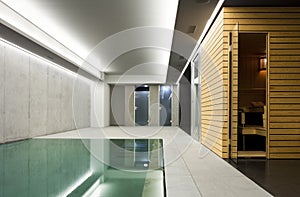 Indoor pool with sauna