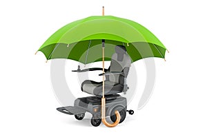 Indoor Powerchair, Electric Wheelchair under umbrella, 3D rendering