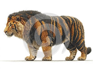Indoor setting, light-colored floor, plain background, large tiger, midstride, striped coat, well-groomed fur, realistic photo