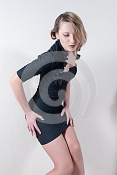 Indoor shoot of a model in a black dress