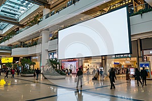 Indoor Shopping Mall Advertising Billboard Large Video Promotion LED White Screen in Public Space Area with People