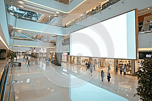 Indoor Shopping Mall Advertising Billboard Large Video Promotion LED White Screen in Public Space Area with People