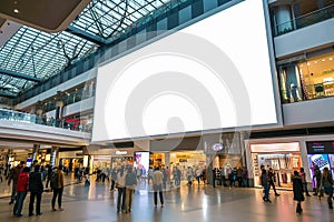 Indoor Shopping Mall Advertising Billboard Large Video Promotion LED White Screen in Public Space Area with People