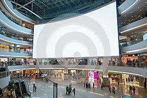 Indoor Shopping Mall Advertising Billboard Large Video Promotion LED White Screen in Public Space Area with People