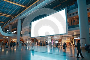 Indoor Shopping Mall Advertising Billboard Large Video Promotion LED White Screen in Public Space Area with People