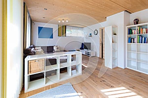 Indoor shot of living room with wooden floor