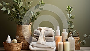 Indoor spa relaxation, freshness, nature, aromatherapy, body care, beauty generated by AI