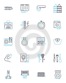 Indoor sports linear icons set. Basketball, Volleyball, Badminton, Racquetball, Pingpong, Squash, Gymnastics line vector