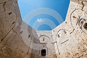 Indoor view in Castel del Monte, famous medieval fortress in Apulia, southern Italy.