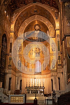 Indoor View Of the Cathedral of Monreale Decorated With Gold Mosaic In sicily