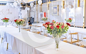 Indoor wedding scene decoration and flowers